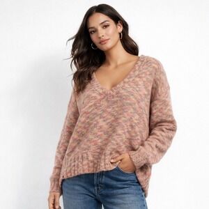 Pilcro Anthropologie Deep V-Neck Oversided Spacedye Slouchy‎ Sweater Size M
